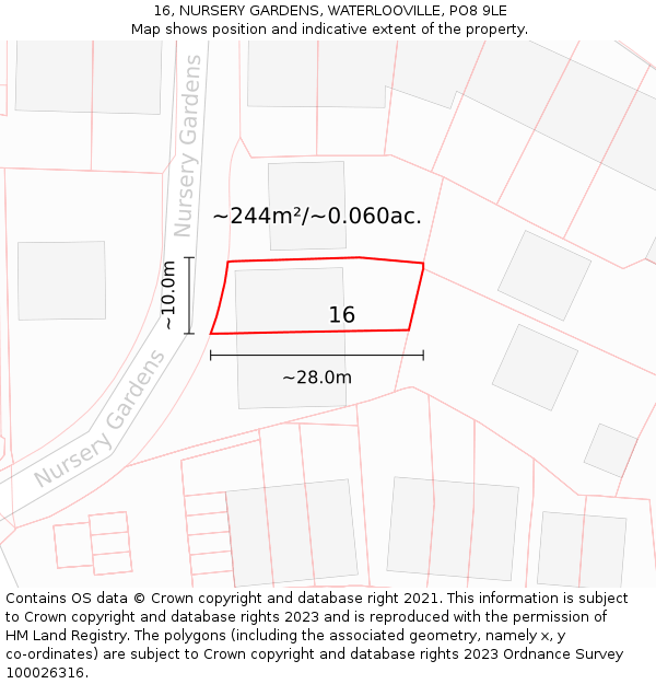 16, NURSERY GARDENS, WATERLOOVILLE, PO8 9LE: Plot and title map