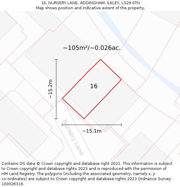 16, NURSERY LANE, ADDINGHAM, ILKLEY, LS29 0TN: Plot and title map