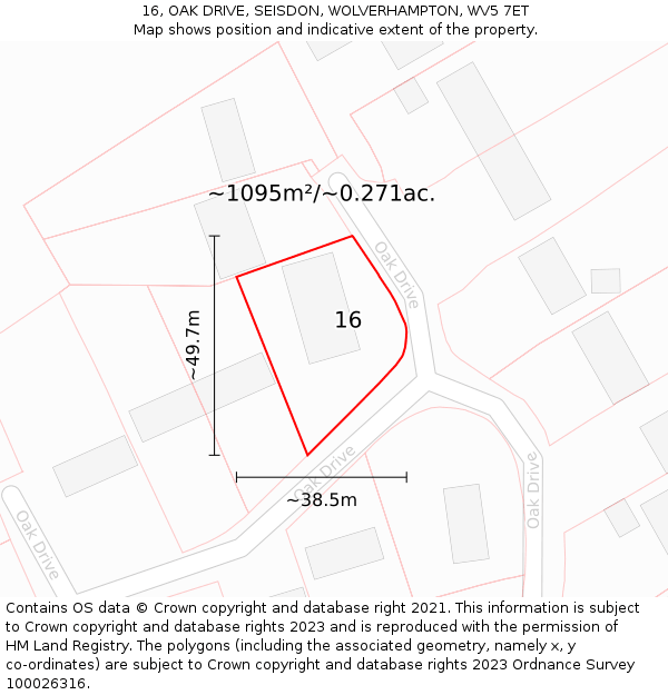 16, OAK DRIVE, SEISDON, WOLVERHAMPTON, WV5 7ET: Plot and title map
