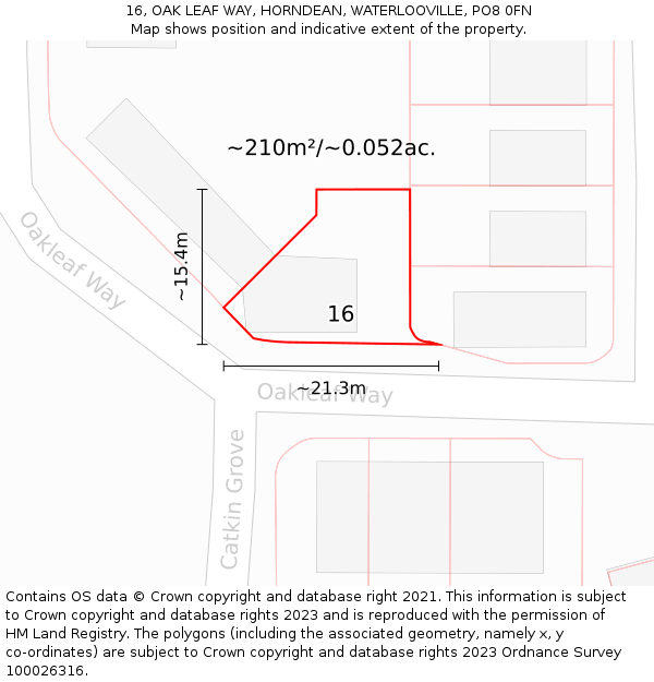 16, OAK LEAF WAY, HORNDEAN, WATERLOOVILLE, PO8 0FN: Plot and title map