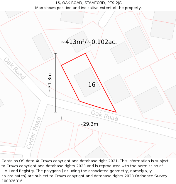 16, OAK ROAD, STAMFORD, PE9 2JG: Plot and title map