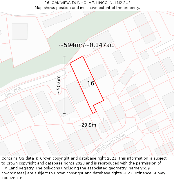 16, OAK VIEW, DUNHOLME, LINCOLN, LN2 3UF: Plot and title map