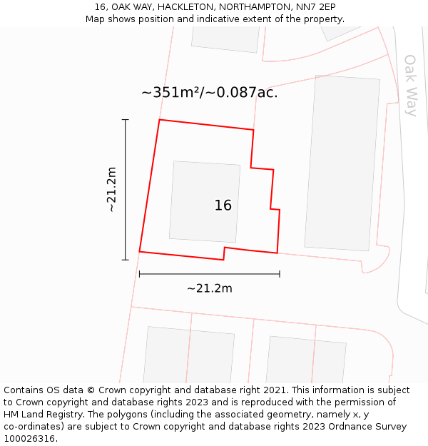 16, OAK WAY, HACKLETON, NORTHAMPTON, NN7 2EP: Plot and title map