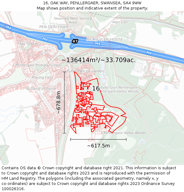 16, OAK WAY, PENLLERGAER, SWANSEA, SA4 9WW: Plot and title map