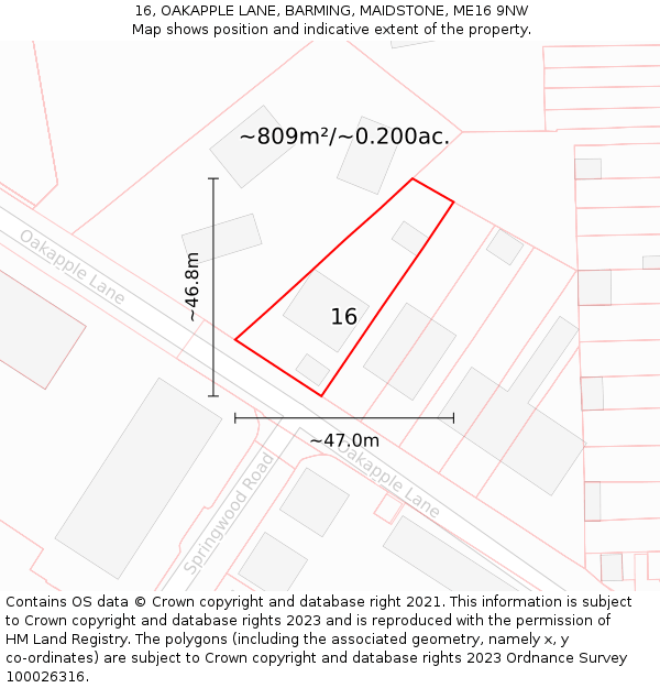 16, OAKAPPLE LANE, BARMING, MAIDSTONE, ME16 9NW: Plot and title map