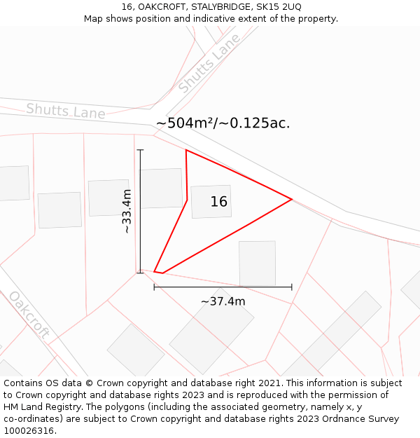 16, OAKCROFT, STALYBRIDGE, SK15 2UQ: Plot and title map