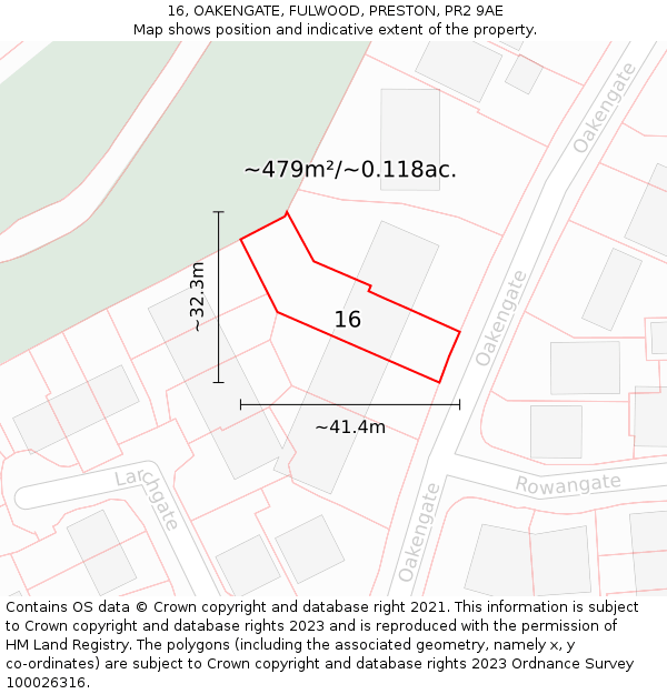16, OAKENGATE, FULWOOD, PRESTON, PR2 9AE: Plot and title map
