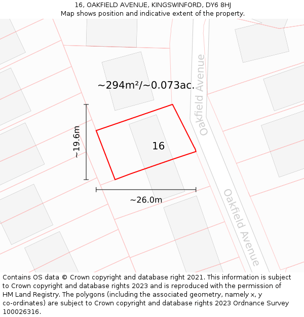 16, OAKFIELD AVENUE, KINGSWINFORD, DY6 8HJ: Plot and title map