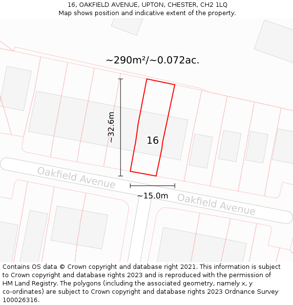 16, OAKFIELD AVENUE, UPTON, CHESTER, CH2 1LQ: Plot and title map