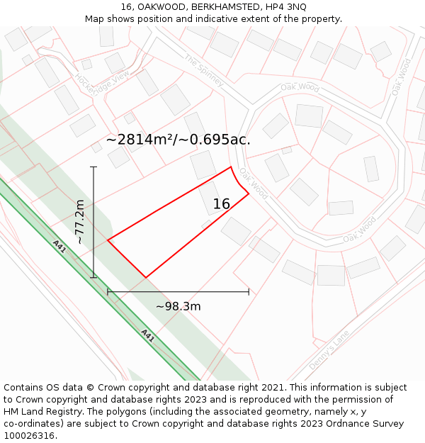 16, OAKWOOD, BERKHAMSTED, HP4 3NQ: Plot and title map