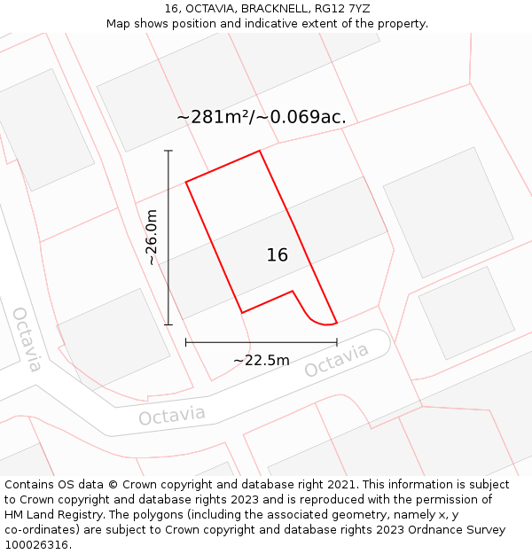 16, OCTAVIA, BRACKNELL, RG12 7YZ: Plot and title map