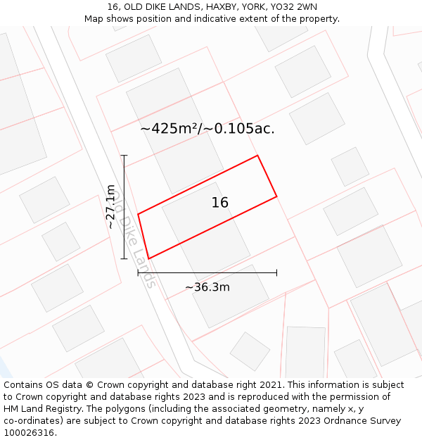 16, OLD DIKE LANDS, HAXBY, YORK, YO32 2WN: Plot and title map