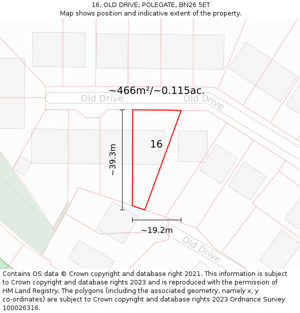 16, OLD DRIVE, POLEGATE, BN26 5ET: Plot and title map