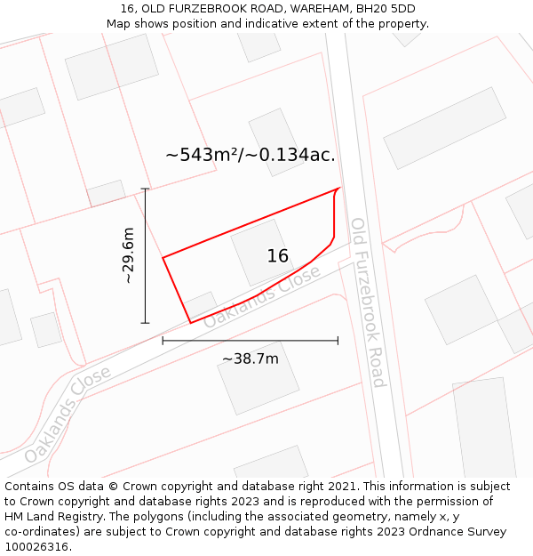 16, OLD FURZEBROOK ROAD, WAREHAM, BH20 5DD: Plot and title map