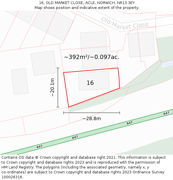 16, OLD MARKET CLOSE, ACLE, NORWICH, NR13 3EY: Plot and title map