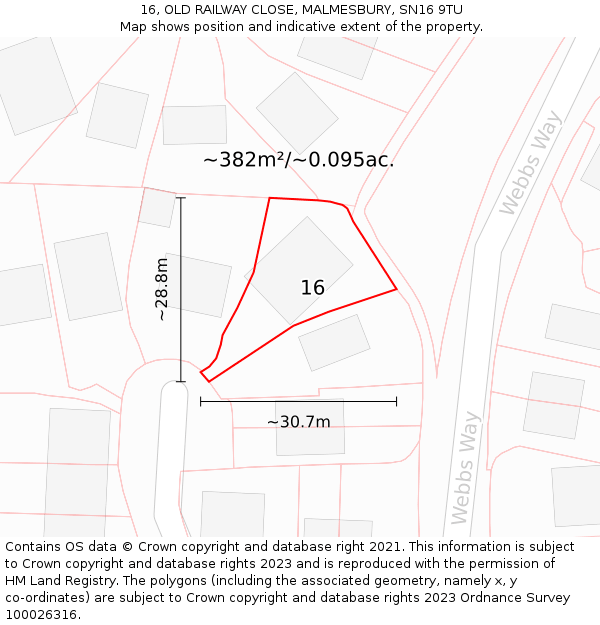 16, OLD RAILWAY CLOSE, MALMESBURY, SN16 9TU: Plot and title map