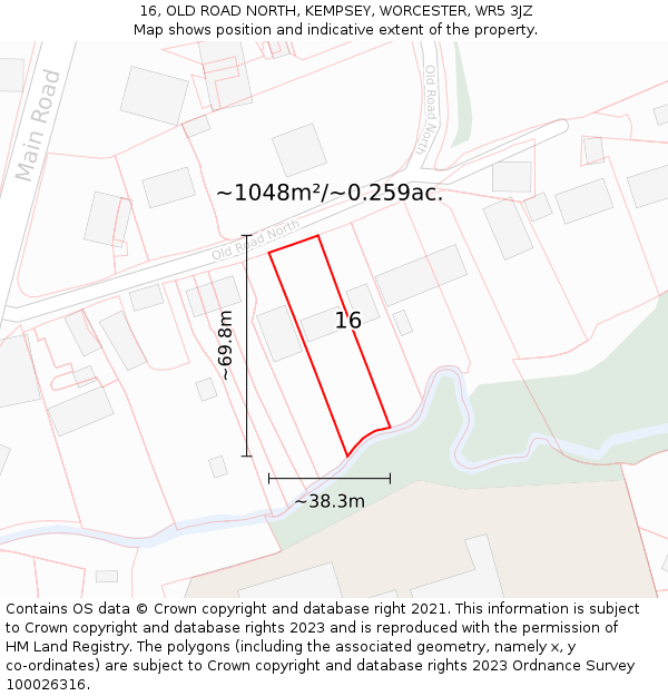 16, OLD ROAD NORTH, KEMPSEY, WORCESTER, WR5 3JZ: Plot and title map