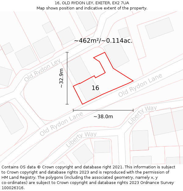 16, OLD RYDON LEY, EXETER, EX2 7UA: Plot and title map