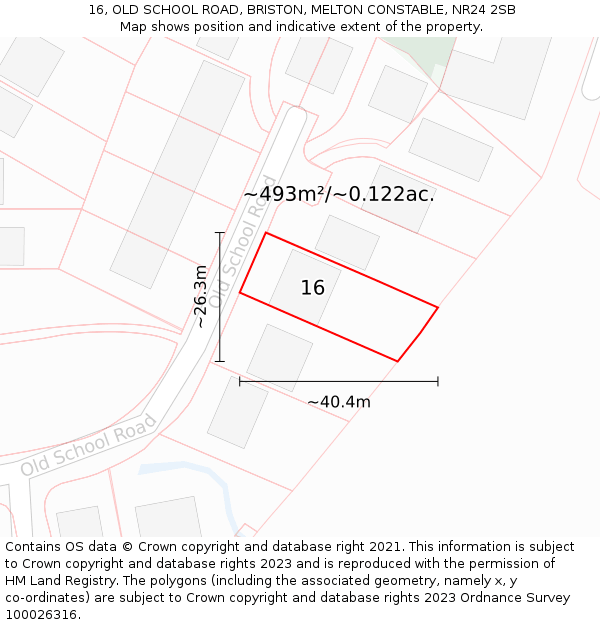 16, OLD SCHOOL ROAD, BRISTON, MELTON CONSTABLE, NR24 2SB: Plot and title map