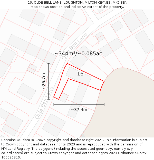 16, OLDE BELL LANE, LOUGHTON, MILTON KEYNES, MK5 8EN: Plot and title map