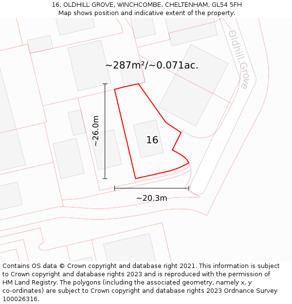 16, OLDHILL GROVE, WINCHCOMBE, CHELTENHAM, GL54 5FH: Plot and title map