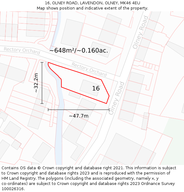 16, OLNEY ROAD, LAVENDON, OLNEY, MK46 4EU: Plot and title map