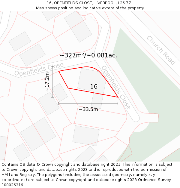 16, OPENFIELDS CLOSE, LIVERPOOL, L26 7ZH: Plot and title map