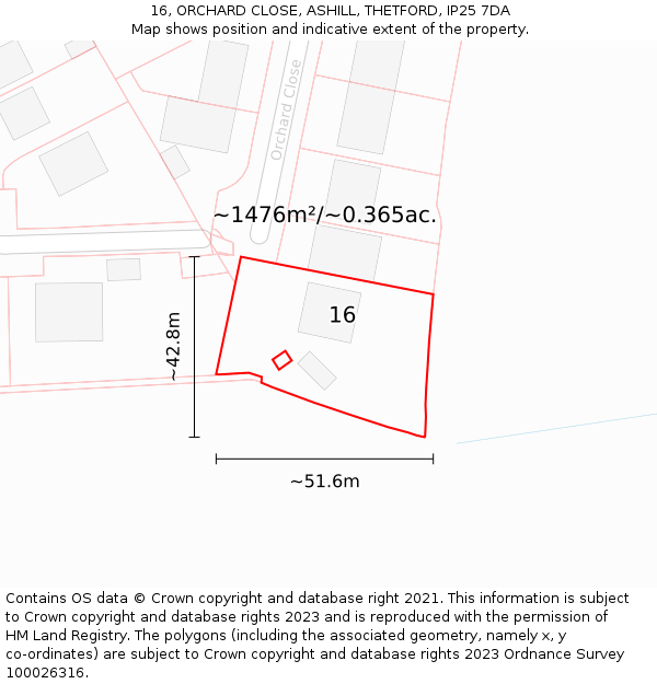 16, ORCHARD CLOSE, ASHILL, THETFORD, IP25 7DA: Plot and title map