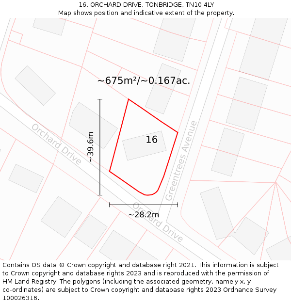 16, ORCHARD DRIVE, TONBRIDGE, TN10 4LY: Plot and title map