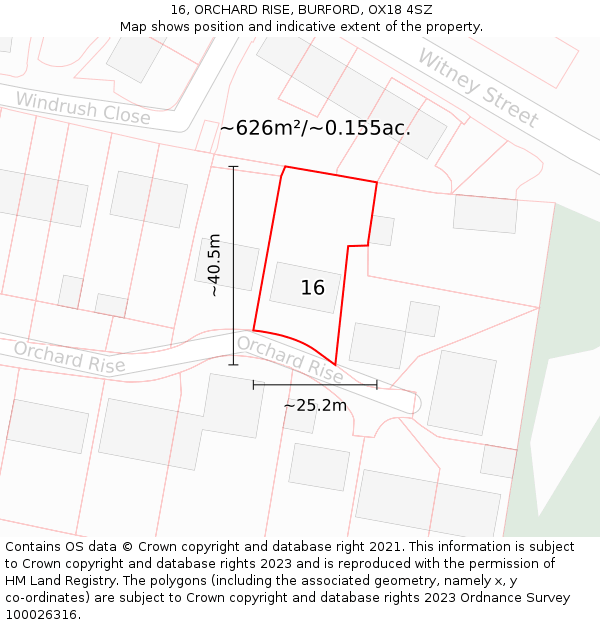 16, ORCHARD RISE, BURFORD, OX18 4SZ: Plot and title map