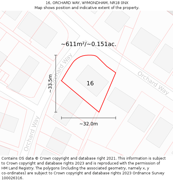 16, ORCHARD WAY, WYMONDHAM, NR18 0NX: Plot and title map