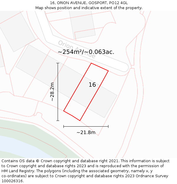 16, ORION AVENUE, GOSPORT, PO12 4GL: Plot and title map