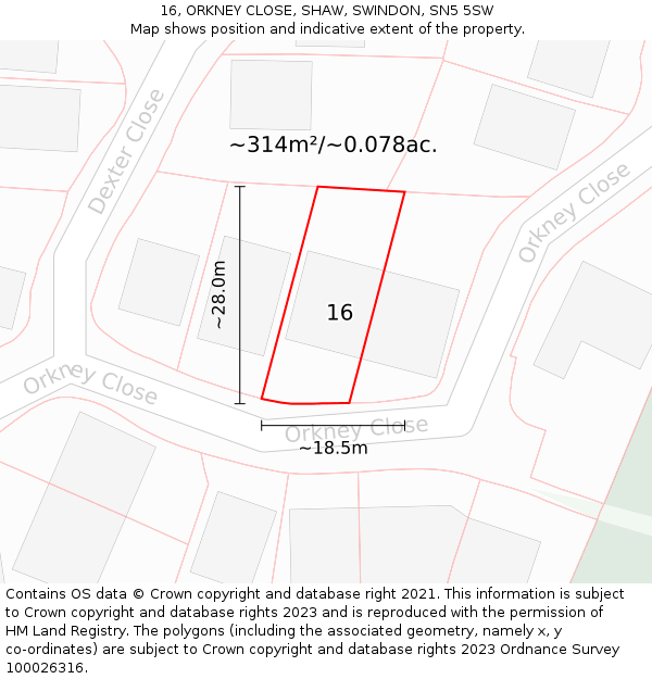 16, ORKNEY CLOSE, SHAW, SWINDON, SN5 5SW: Plot and title map