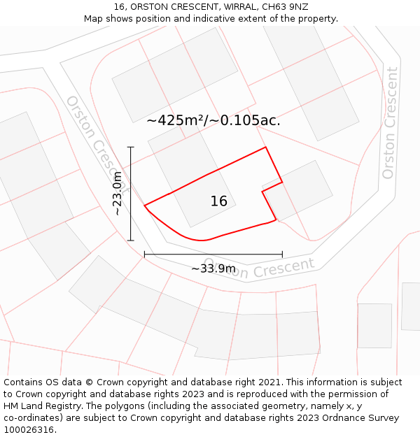 16, ORSTON CRESCENT, WIRRAL, CH63 9NZ: Plot and title map