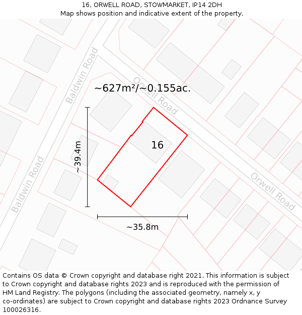 16, ORWELL ROAD, STOWMARKET, IP14 2DH: Plot and title map