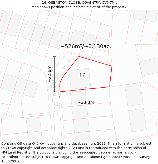 16, OSBASTON CLOSE, COVENTRY, CV5 7NN: Plot and title map