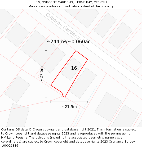16, OSBORNE GARDENS, HERNE BAY, CT6 6SH: Plot and title map
