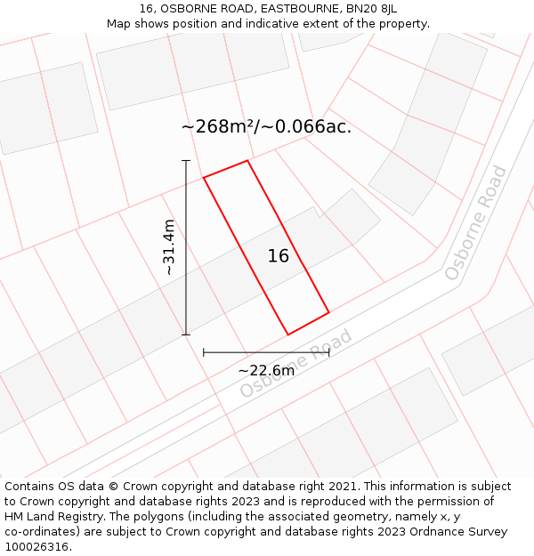 16, OSBORNE ROAD, EASTBOURNE, BN20 8JL: Plot and title map