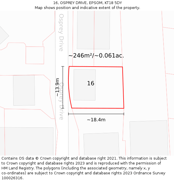 16, OSPREY DRIVE, EPSOM, KT18 5DY: Plot and title map