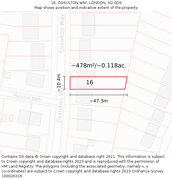 16, OSSULTON WAY, LONDON, N2 0DS: Plot and title map