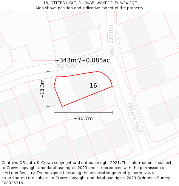 16, OTTERS HOLT, DURKAR, WAKEFIELD, WF4 3QE: Plot and title map