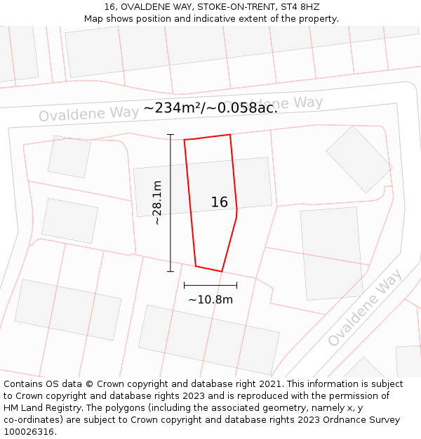 16, OVALDENE WAY, STOKE-ON-TRENT, ST4 8HZ: Plot and title map