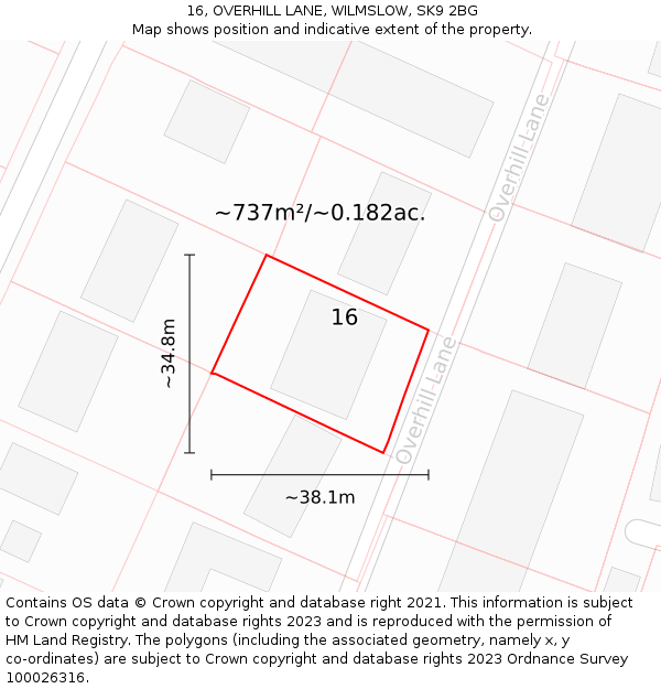 16, OVERHILL LANE, WILMSLOW, SK9 2BG: Plot and title map