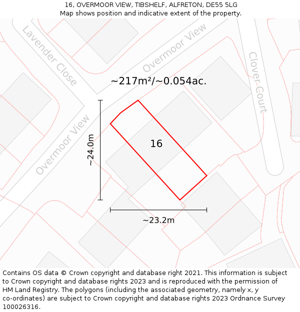 16, OVERMOOR VIEW, TIBSHELF, ALFRETON, DE55 5LG: Plot and title map