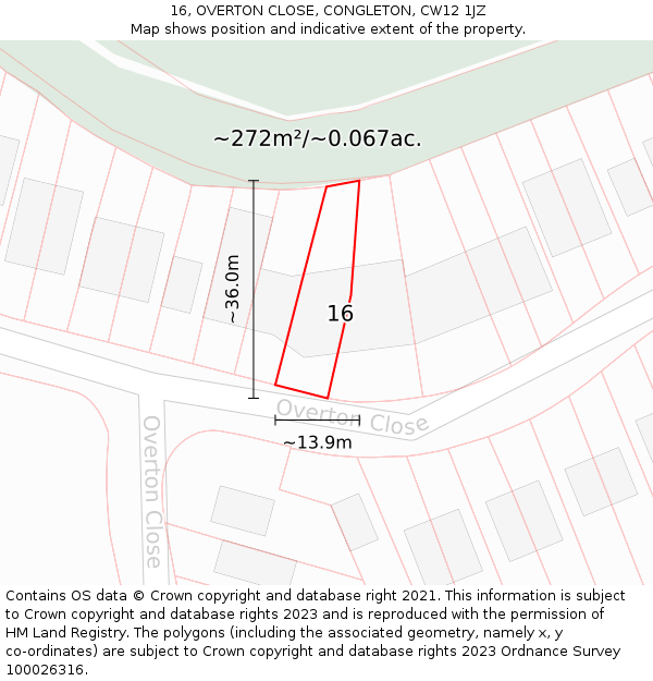 16, OVERTON CLOSE, CONGLETON, CW12 1JZ: Plot and title map