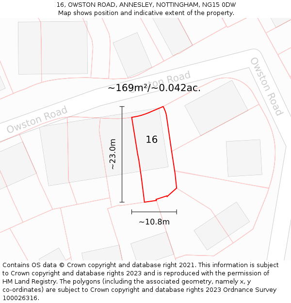 16, OWSTON ROAD, ANNESLEY, NOTTINGHAM, NG15 0DW: Plot and title map