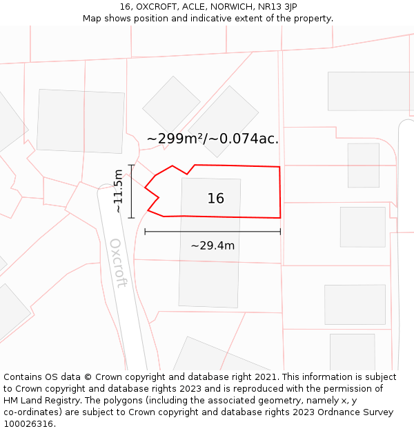 16, OXCROFT, ACLE, NORWICH, NR13 3JP: Plot and title map