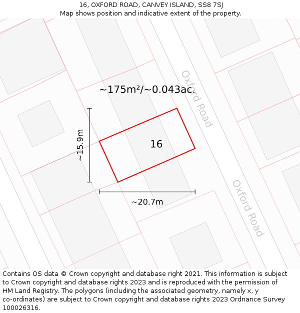 16, OXFORD ROAD, CANVEY ISLAND, SS8 7SJ: Plot and title map