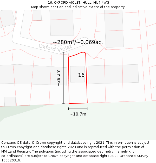 16, OXFORD VIOLET, HULL, HU7 4WG: Plot and title map