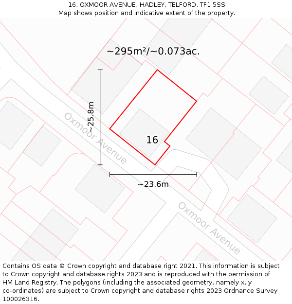 16, OXMOOR AVENUE, HADLEY, TELFORD, TF1 5SS: Plot and title map